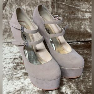 Bella Luna Taupe Suede Mary Jane Platform Heels